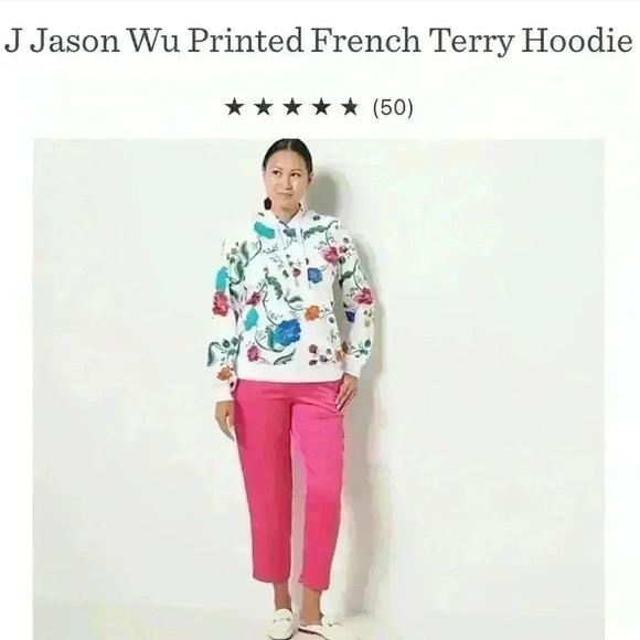J Jason Wu Printed French Terry Hoodie Size L Floral Cozy Sweater Colorful Artsy - Picture 13 of 15
